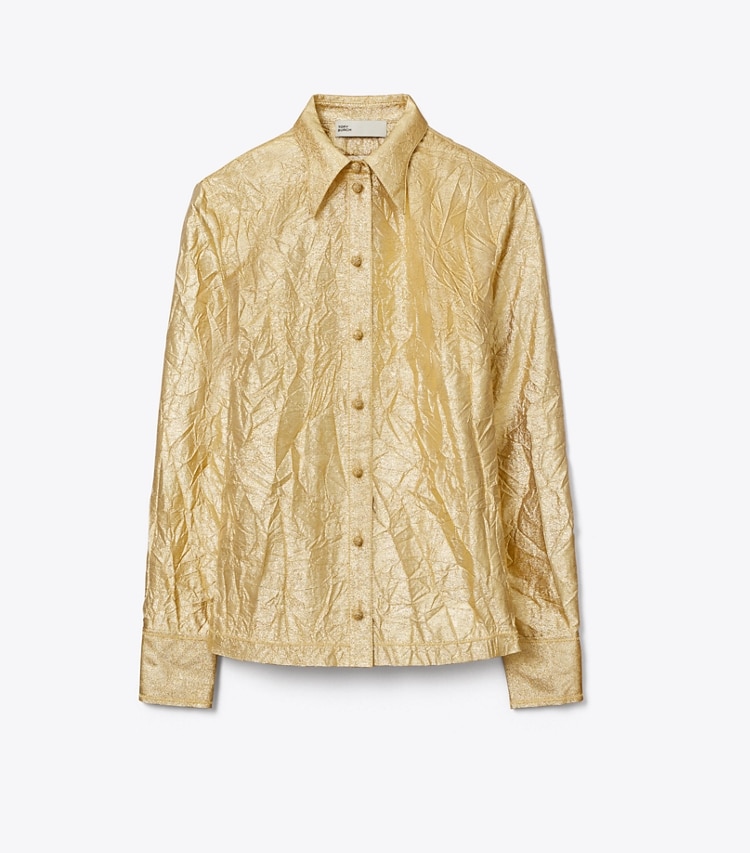 Tory Burch designer tops Crushed Silk Shirt in White / Gold front
