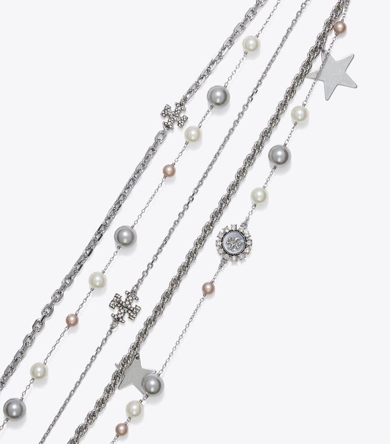 Tory Burch designer necklaces Crystal And Pearl Necklace in Tory Silver / Pearl / Crystal front