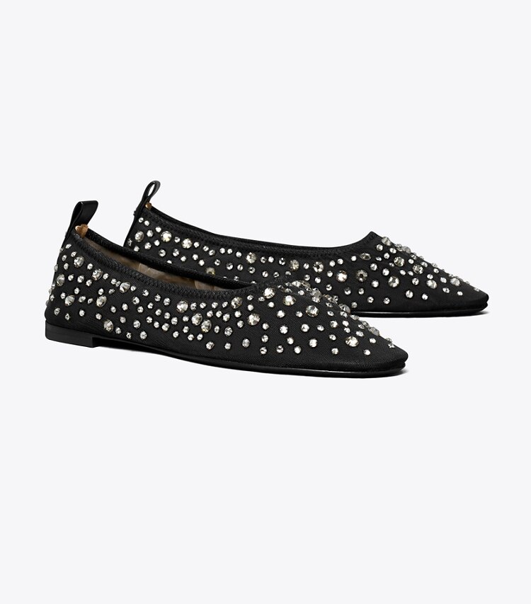 Tory Burch designer loafers Crystal Ballerina in BLACK angle