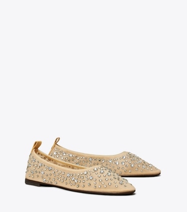 Tory Burch designer loafers Crystal Ballerina in SHEER angle