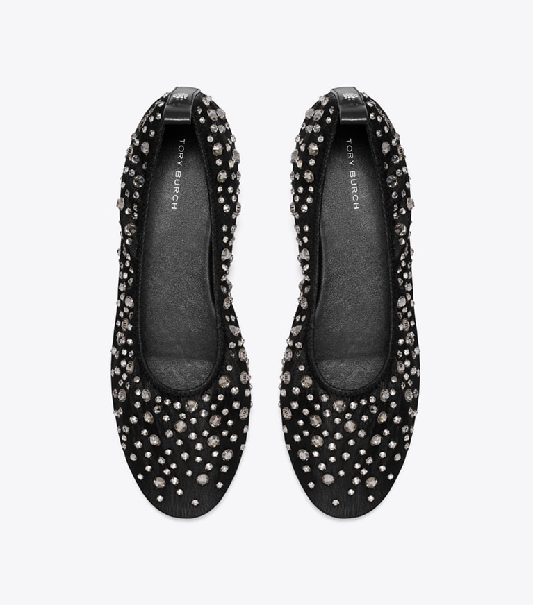 Tory Burch designer loafers Crystal Ballerina in BLACK angle