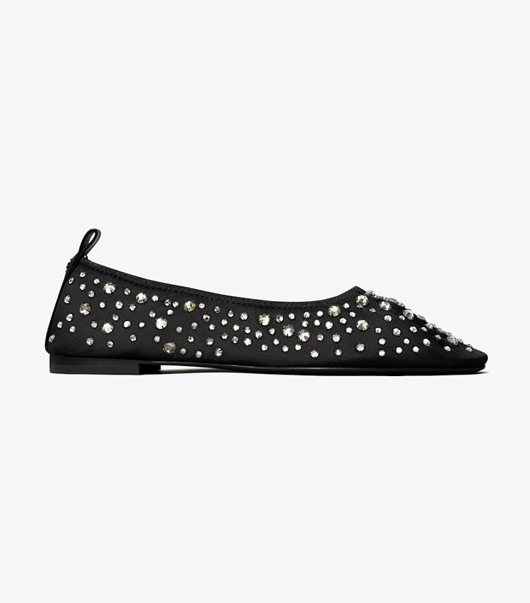 Tory Burch designer loafers Crystal Ballerina in BLACK side