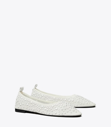 Tory Burch designer flats Crystal Ballet in OPTIC WHITE angle