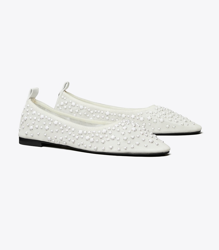 Tory Burch designer flats Crystal Ballet in OPTIC WHITE angle