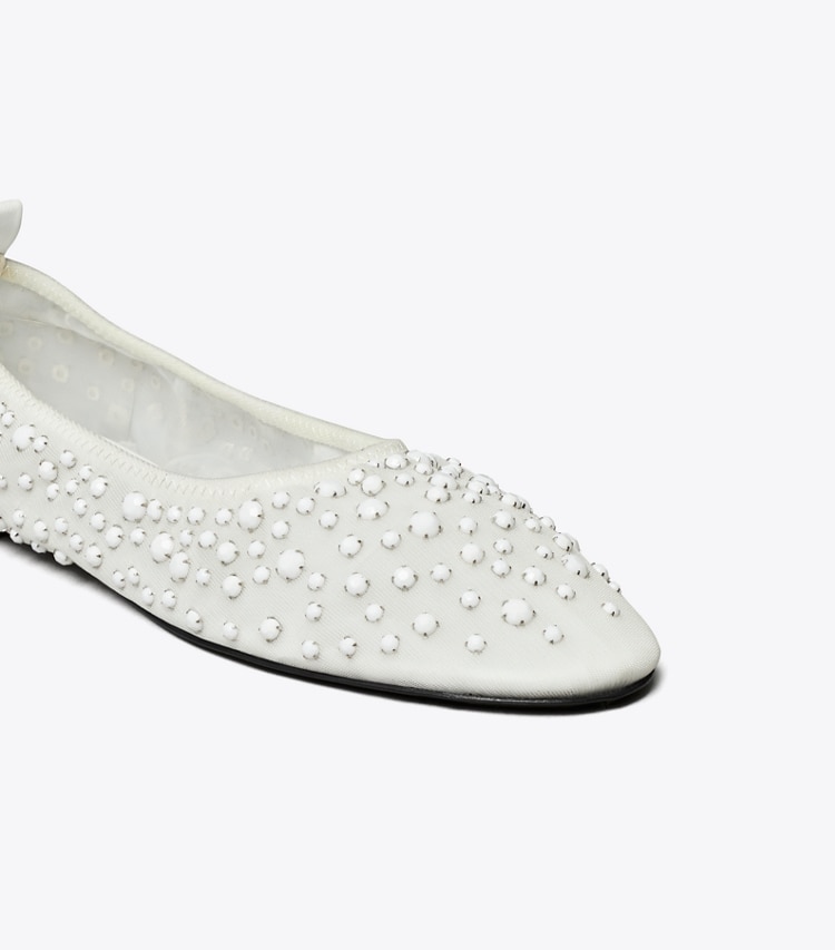 Tory Burch designer flats Crystal Ballet in OPTIC WHITE detail
