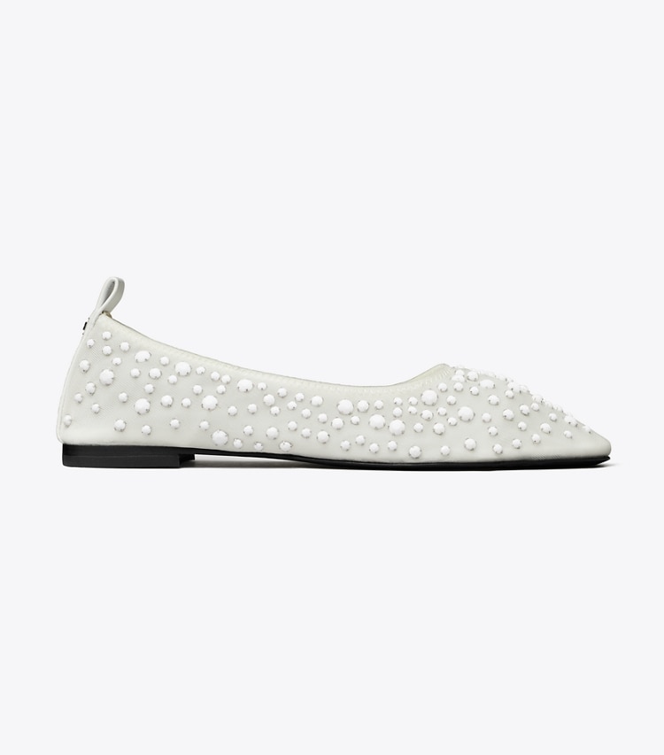 Tory Burch designer flats Crystal Ballet in OPTIC WHITE side