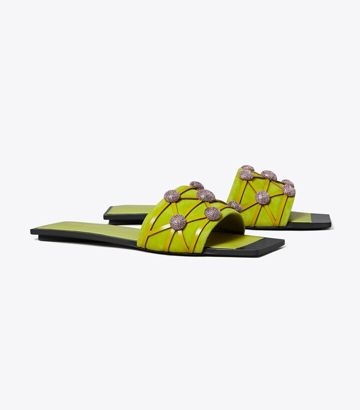 Crystal Bobble Flat Slide: Women's Designer Sandals | Tory Burch
