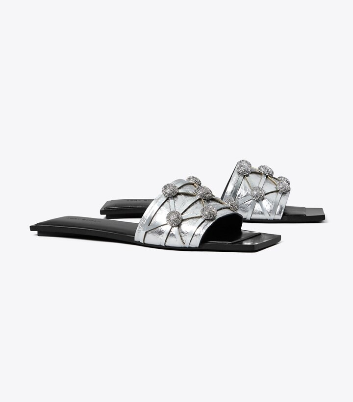 Crystal Bobble Flat Slide: Women's Shoes | Sandals | Tory Burch EU