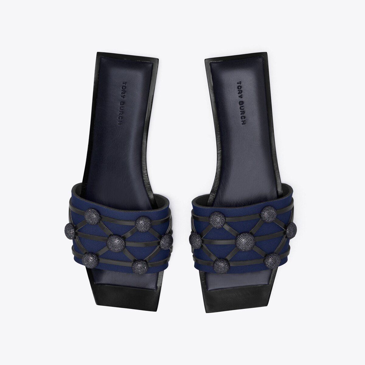 サンダル・ミュール Tory Burch DOUBLE T SLIDERS Double T leather slides in black - Tory Burch | Mytheresa