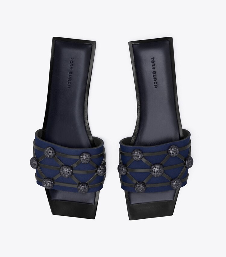 Tory Burch designer sandals Crystal Bobble Flat Slide in PERFECT NAVY / PERFECT NAVY / PERFECT overhead