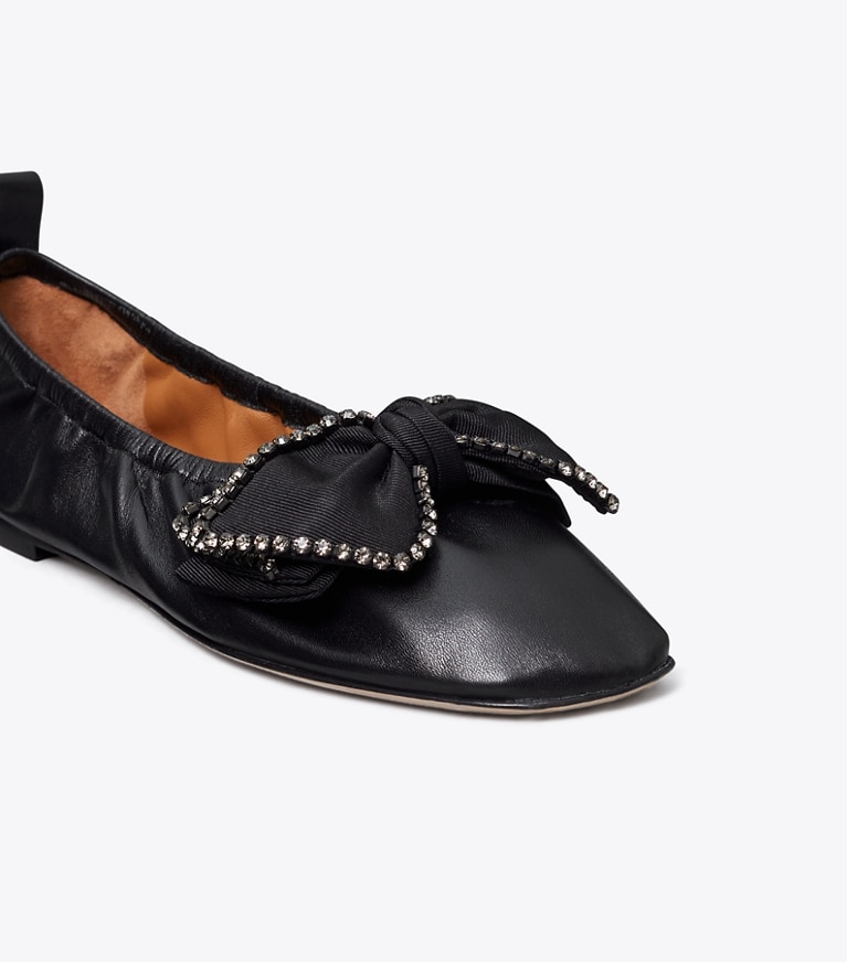 Tory Burch designer flats Crystal Bow Ballet in PERFECT BLACK angle