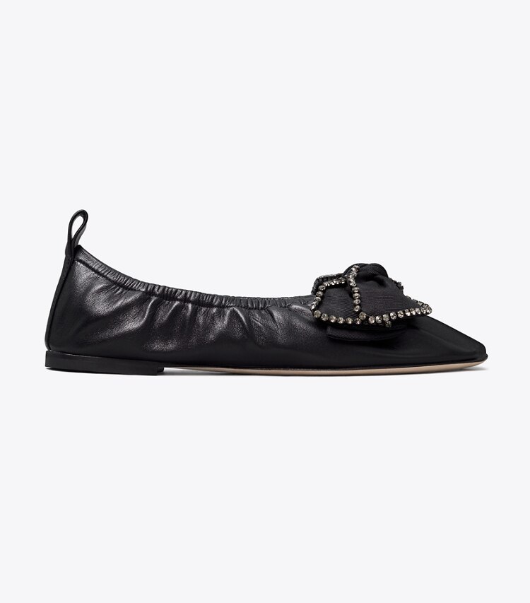 Tory Burch designer flats Crystal Bow Ballet in PERFECT BLACK side