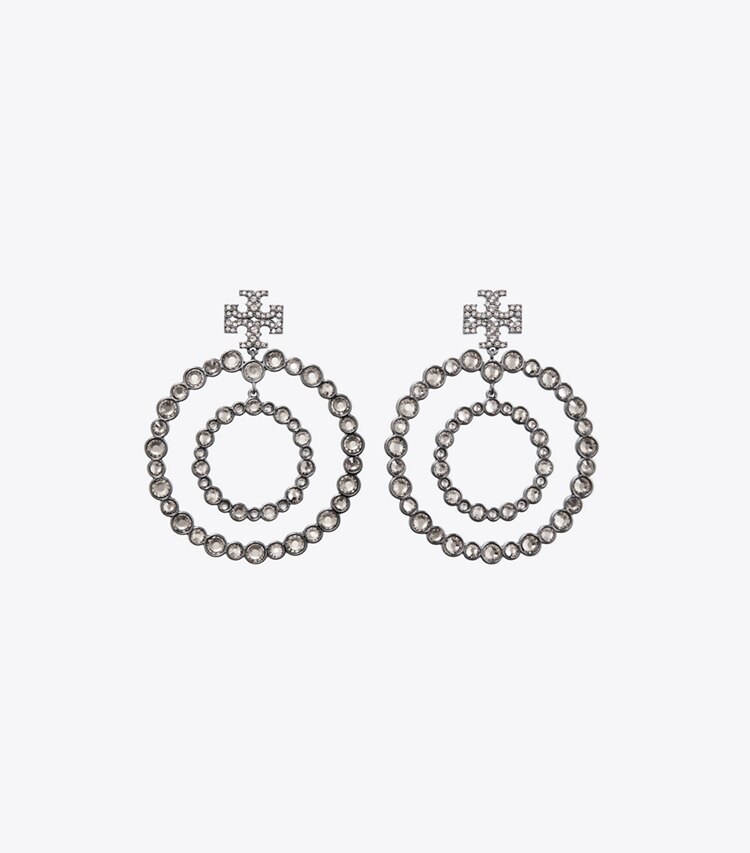 Tory Burch designer earrings Crystal Doorknocker Earring in Hematite / Crystal front