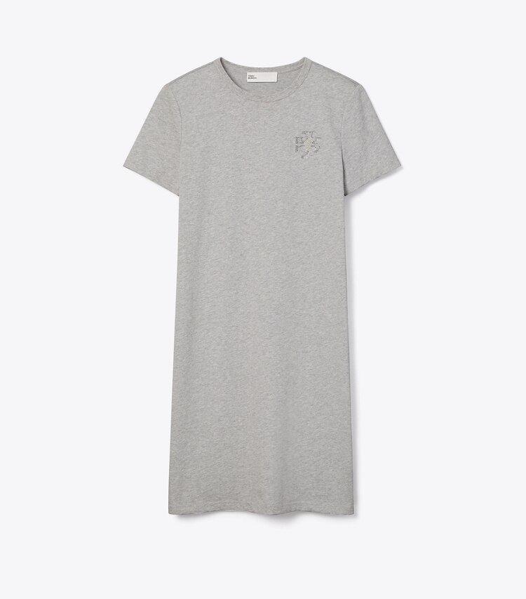 Tory Burch designer ドレス クリスタルエンベリッシュ ジャージー Tシャツドレス in Silver Gray Melange front