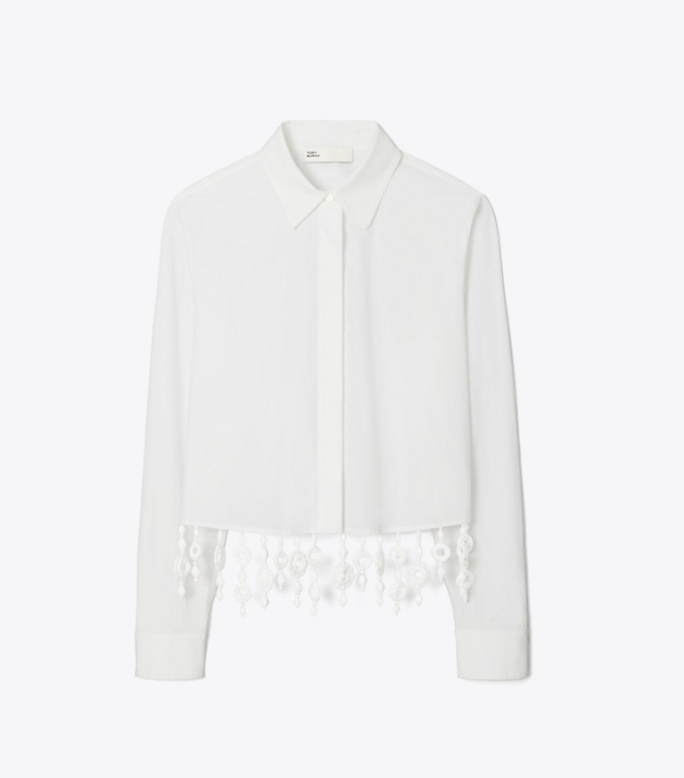 Tory Burch designer tops Crystal-Embellished Poplin Shirt in White front