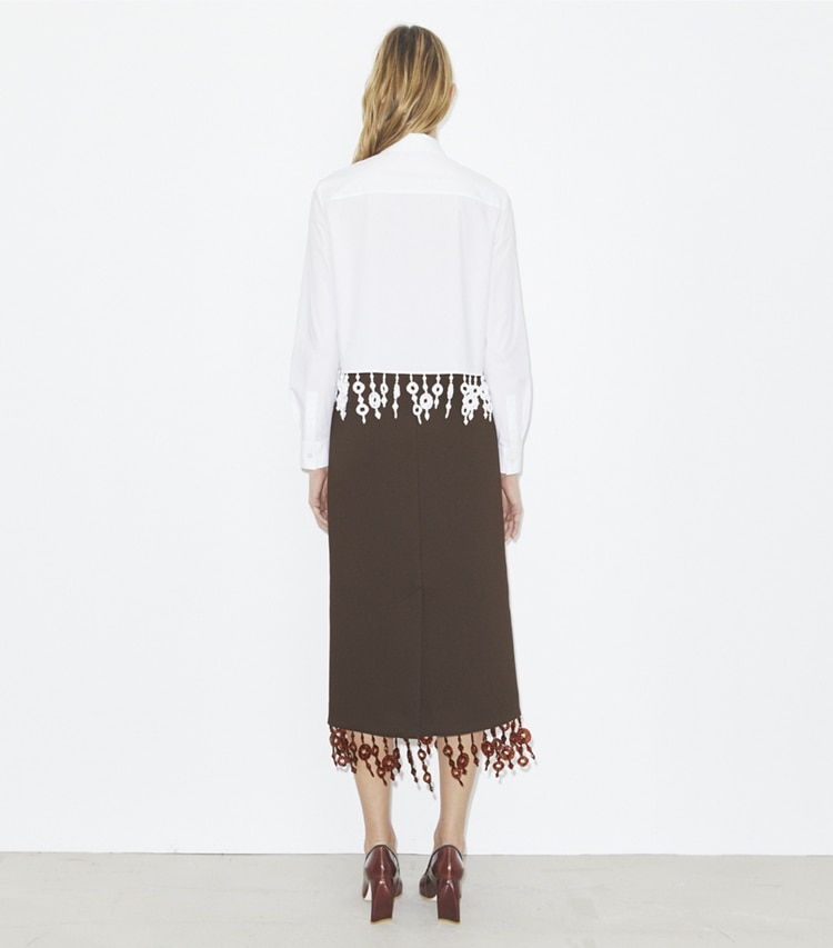 Tory Burch designer tops Crystal-Embellished Poplin Shirt in White on model back