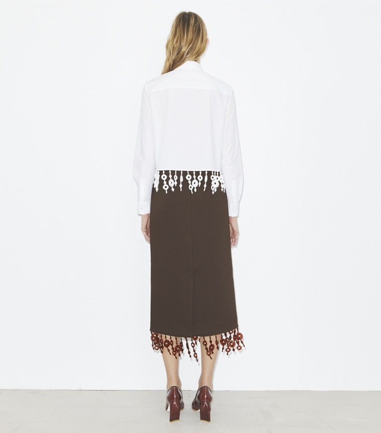 Tory Burch designer tops Crystal-Embellished Poplin Shirt in White front