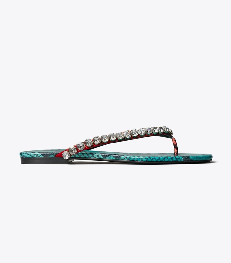 Tory Burch designer sandalen Crystal Flipflop in BEARBERRY / ATLAS / BLACK DIAMOND side