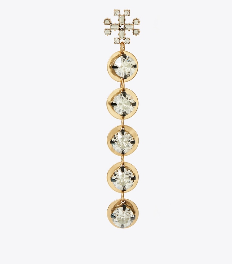 Tory Burch designer earrings Crystal Linear Earring in Antique Light Brass / Crystal detail