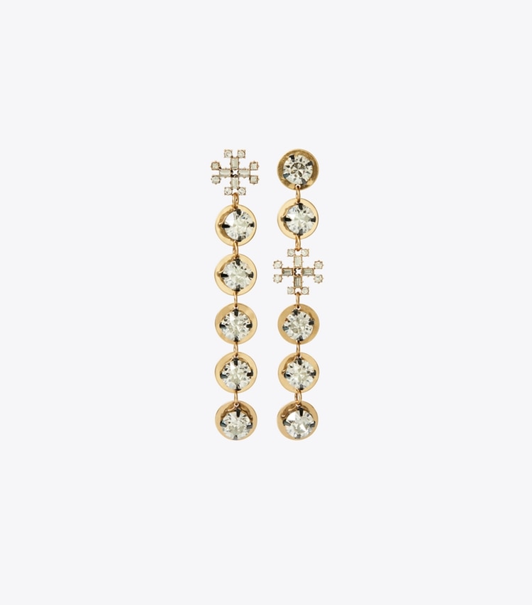 Tory Burch designer earrings Crystal Linear Earring in Antique Light Brass / Crystal front