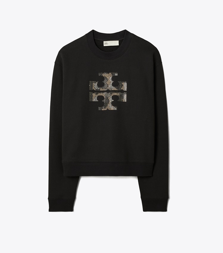 Tory Burch designer sweaters Crystal Logo Sweatshirt in Black front