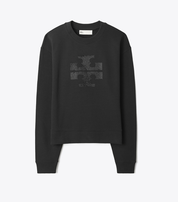 Tory Burch designer sweaters Crystal Logo Sweatshirt in Embellished Black front