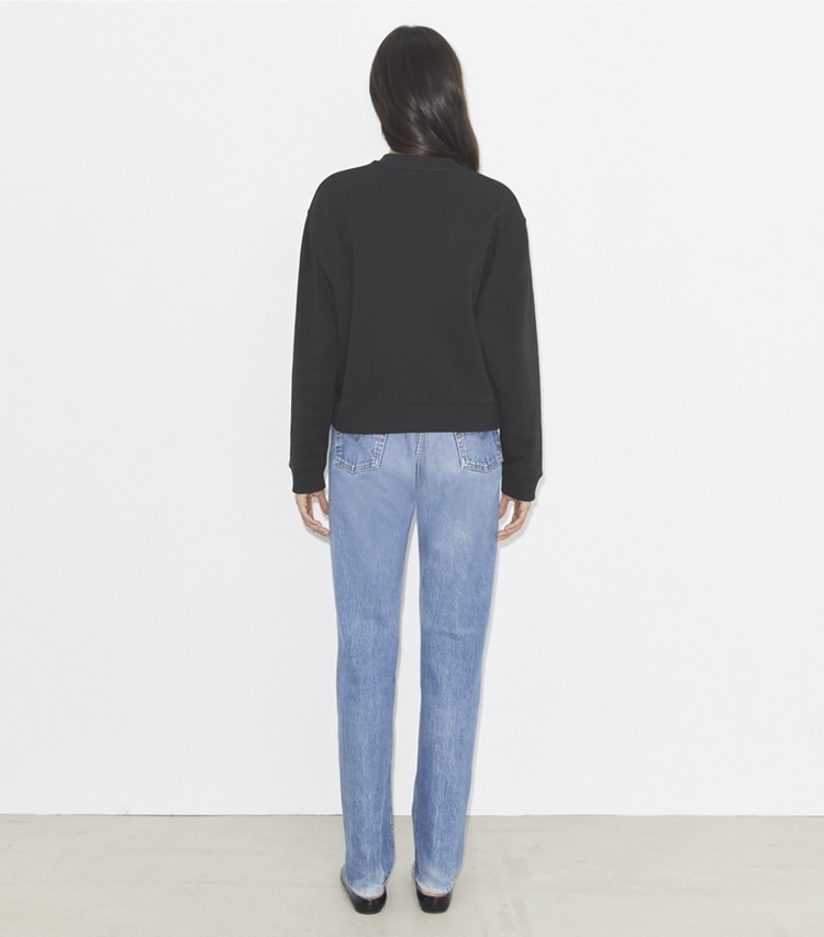 Tory Burch designer sweaters Crystal Logo Sweatshirt in Embellished Black on model back