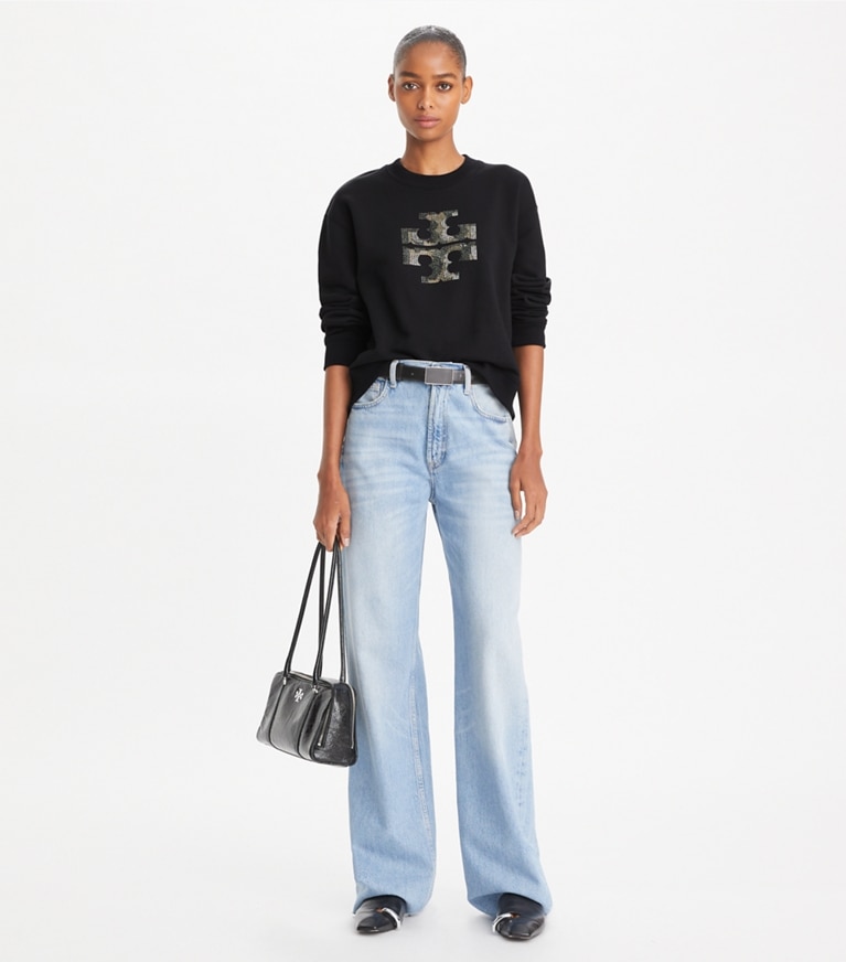 Tory Burch designer sweaters Crystal Logo Sweatshirt in Black front