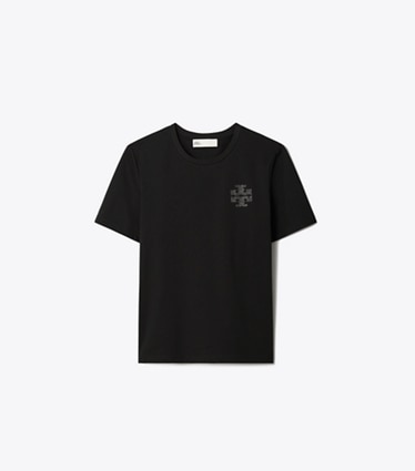 Tory Burch designer トップス クリスタル ロゴTシャツ in Black front