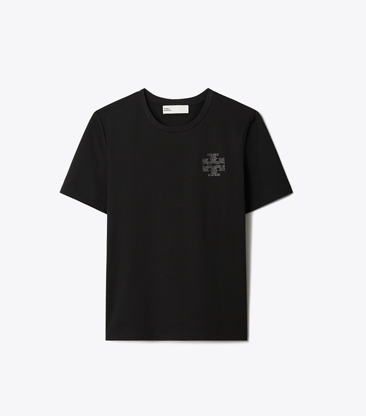 Tory Burch designer トップス クリスタル ロゴTシャツ in Black front