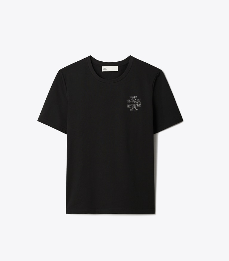 Tory Burch designer トップス クリスタル ロゴTシャツ in Black front