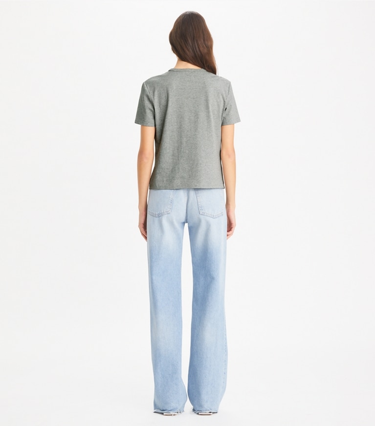Tory Burch designer トップス クリスタル ロゴTシャツ in Silver Gray Melange front