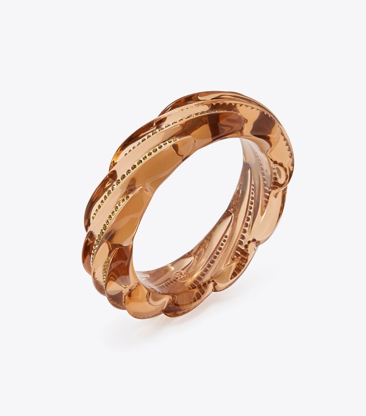Tory Burch designer bracelets Crystal Resin Bangle in Camel / Olivine detail