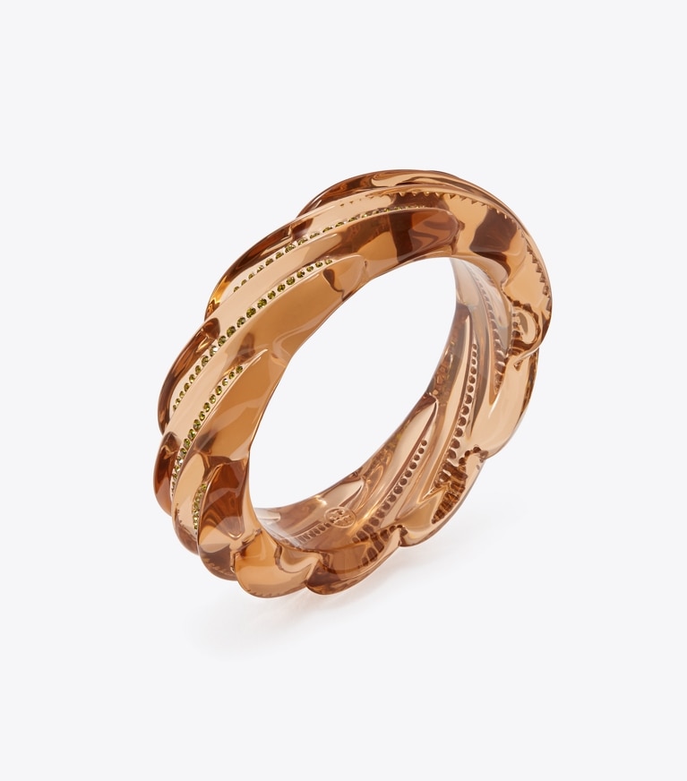 Tory Burch designer bracelets Crystal Resin Bangle in Camel / Olivine front