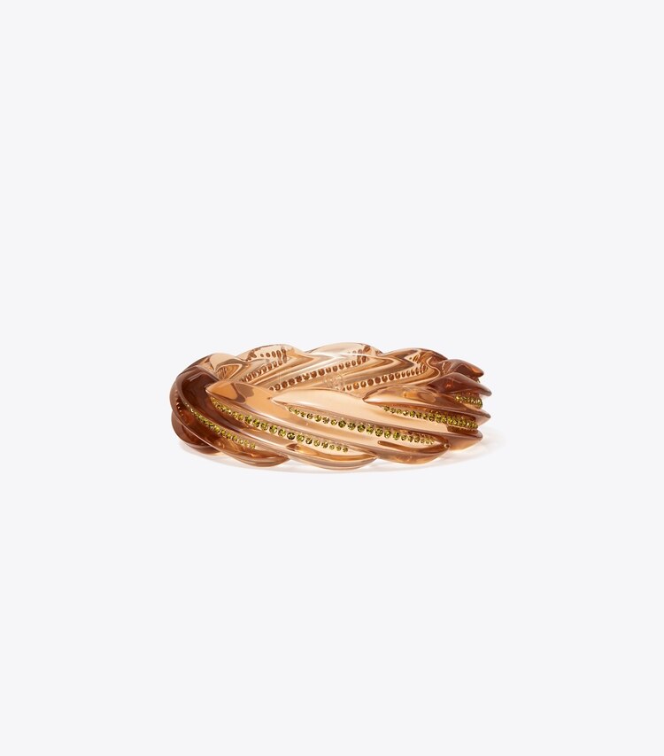Tory Burch designer bracelets Crystal Resin Bangle in Camel / Olivine front