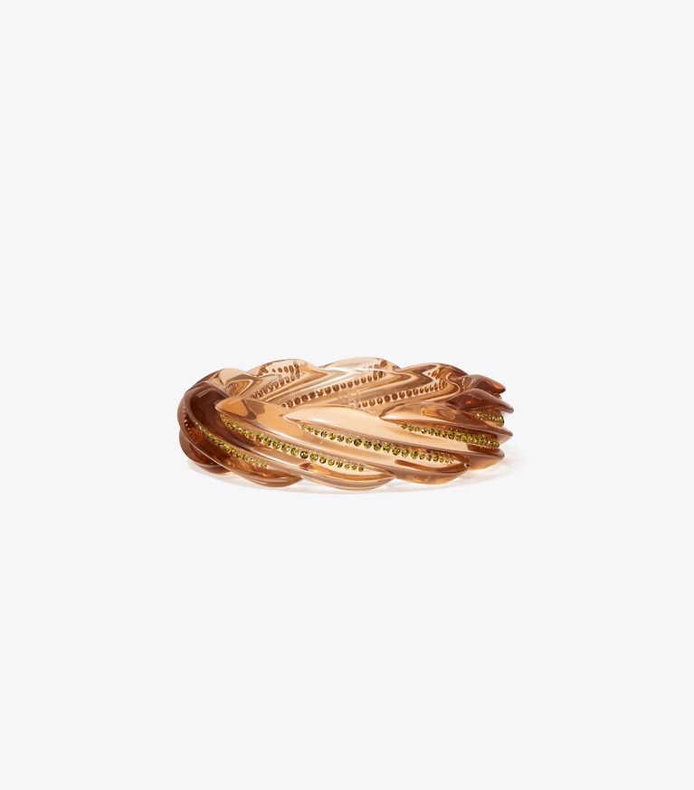 Tory Burch designer bracelets Crystal Resin Bangle in Camel / Olivine front