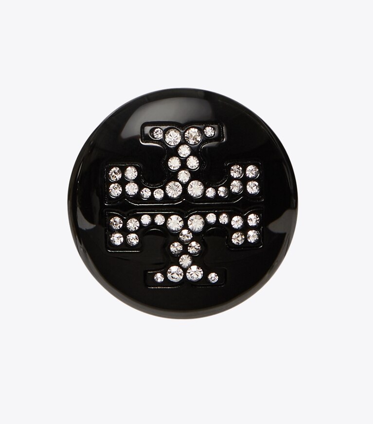 Tory Burch designer earrings Crystal Resin Stud Earring in Black / Crystal front