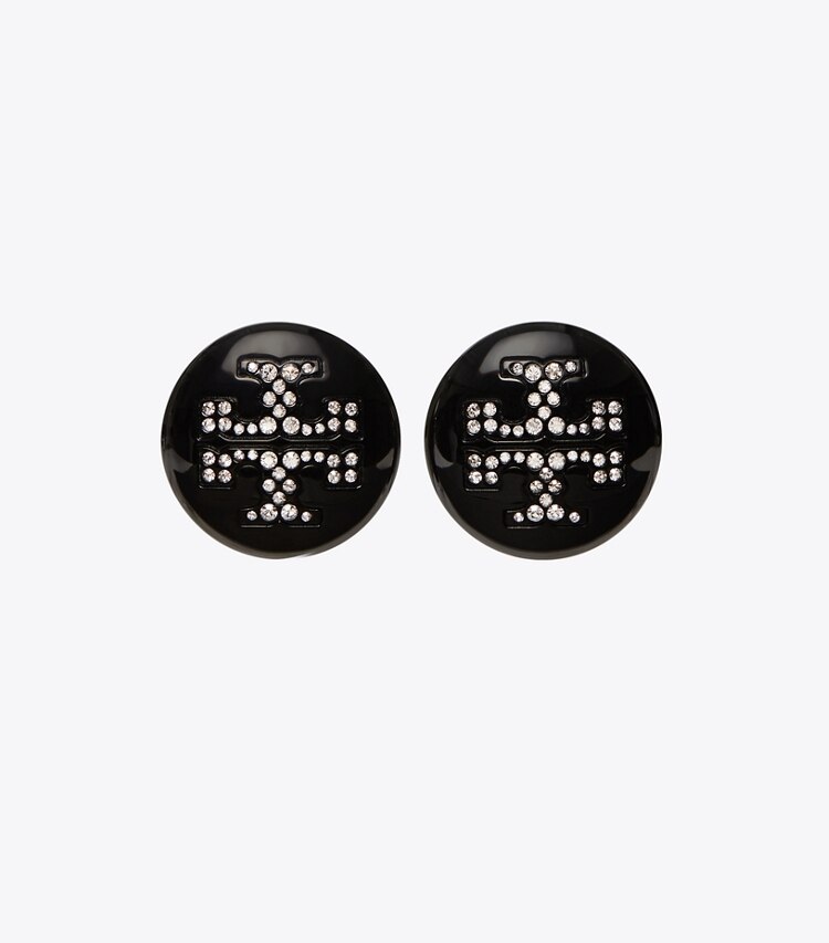 Tory Burch designer earrings Crystal Resin Stud Earring in Black / Crystal front