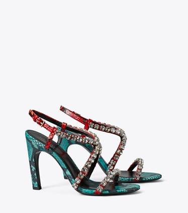Tory Burch designer sandalen Crystal Riemchensandalette in BEARBERRY / ATLAS / BLACK DIAMOND angle