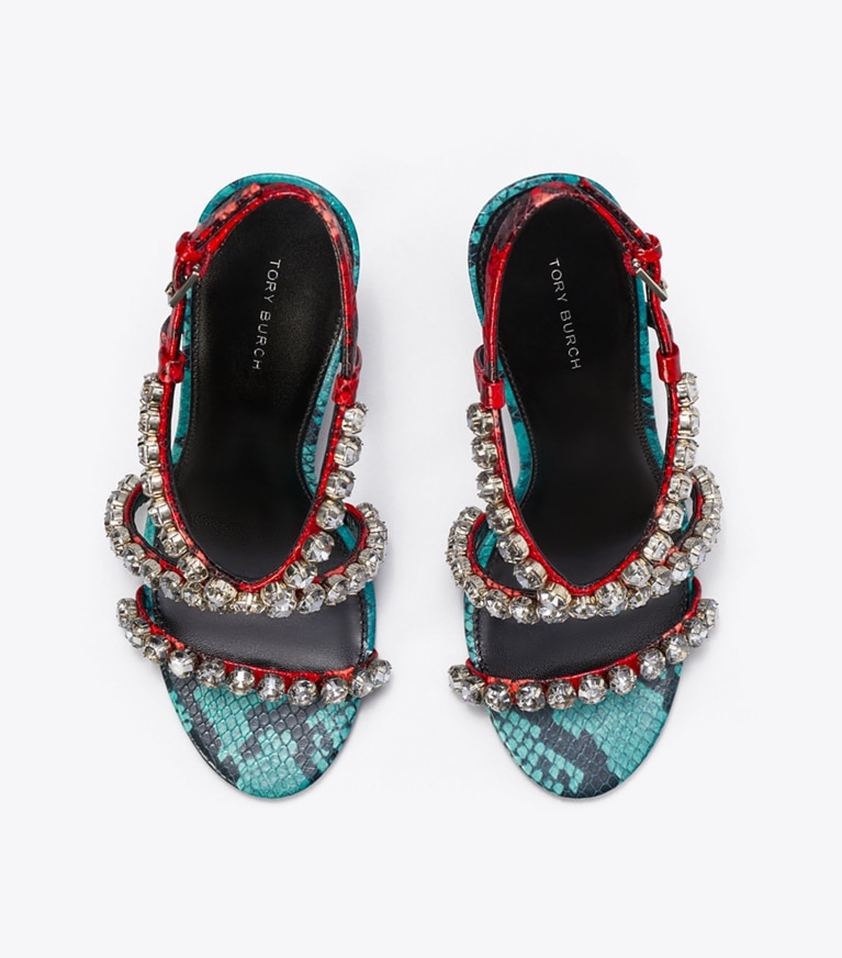 Tory Burch designer sandalen Crystal Riemchensandalette in BEARBERRY / ATLAS / BLACK DIAMOND von oben