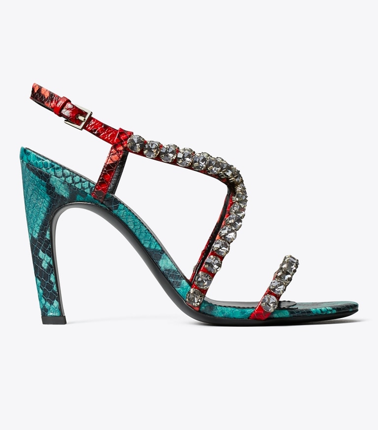 Tory Burch designer sandalen Crystal Riemchensandalette in BEARBERRY / ATLAS / BLACK DIAMOND side