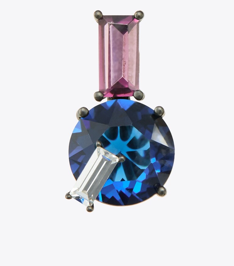 Tory Burch designer earrings Crystal Stud Earring in Crystal / Sapphire Blue front
