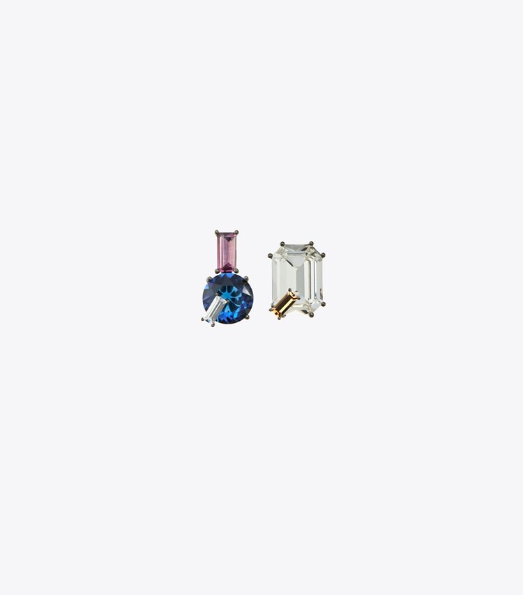 Tory Burch designer earrings Crystal Stud Earring in Crystal / Sapphire Blue front