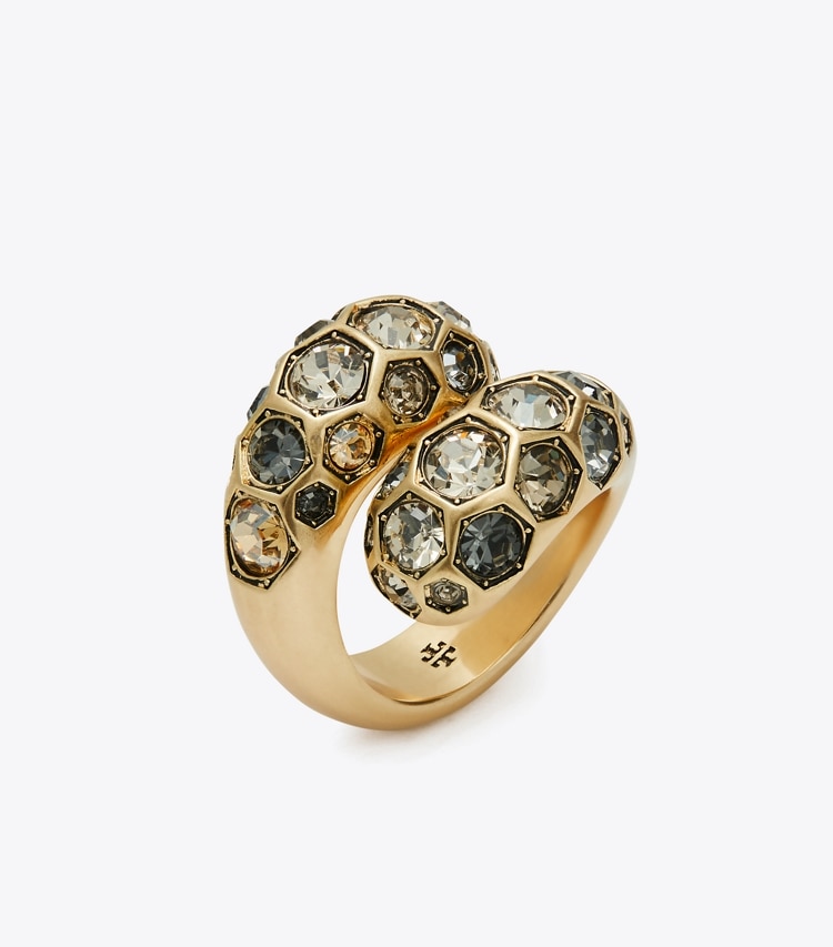 Tory Burch designer rings Crystal Wave Ring in Antique Tory Gold / Crystal angle