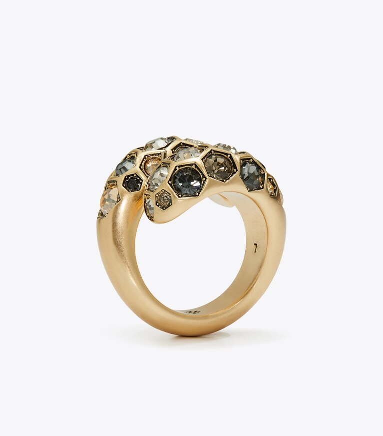 Tory Burch designer rings Crystal Wave Ring in Antique Tory Gold / Crystal angle