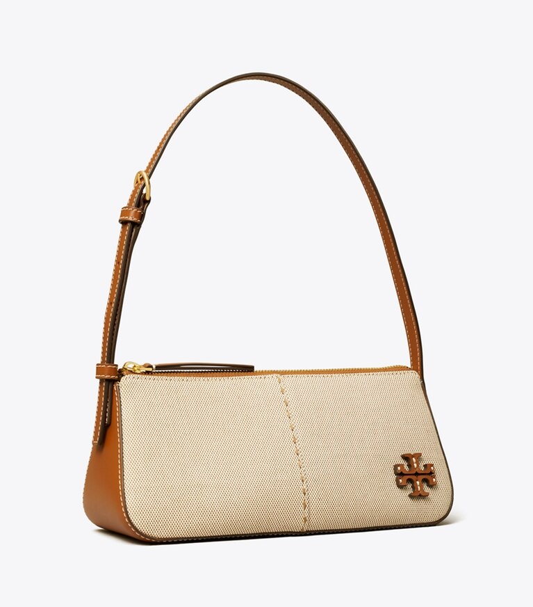 Tory Burch diseñador bolsos de hombro Cuña de lona McGraw en Natural / Classic Cuoio ángulo