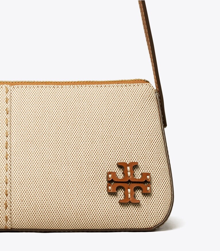 Tory Burch diseñador bolsos de hombro Cuña de lona McGraw en Natural / Classic Cuoio detalle