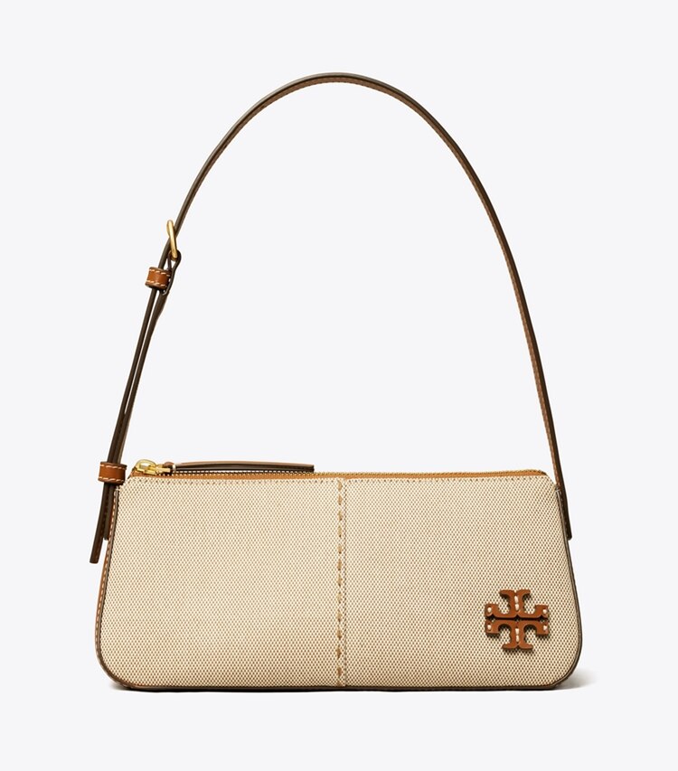 Tory Burch diseñador bolsos de hombro Cuña de lona McGraw en Natural / Classic Cuoio frente