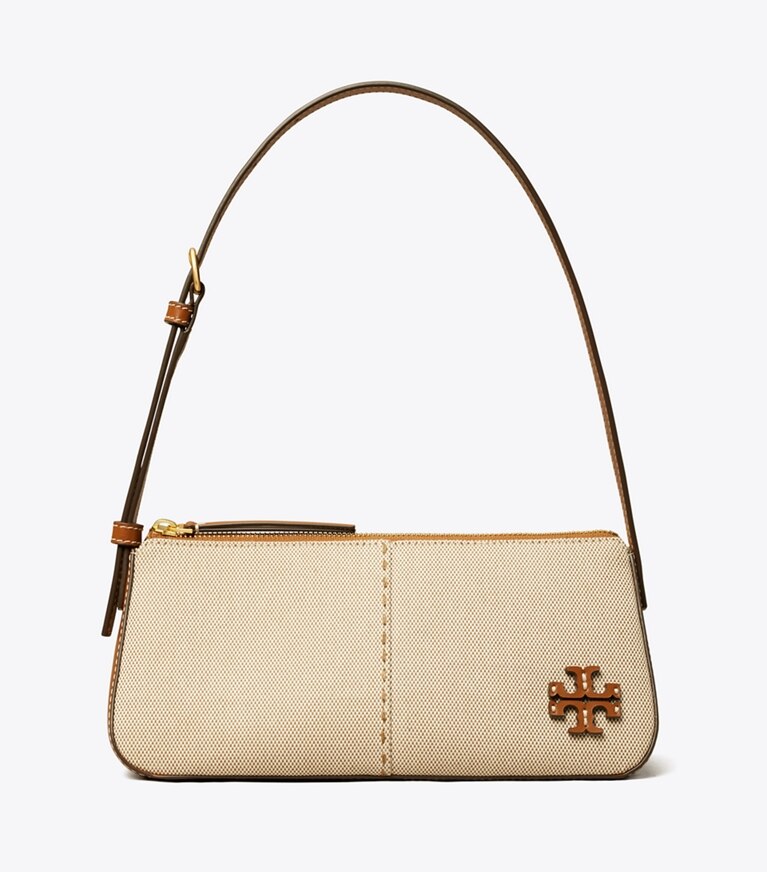 Tory Burch diseñador bolsos de hombro Cuña de lona McGraw en Natural / Classic Cuoio frente