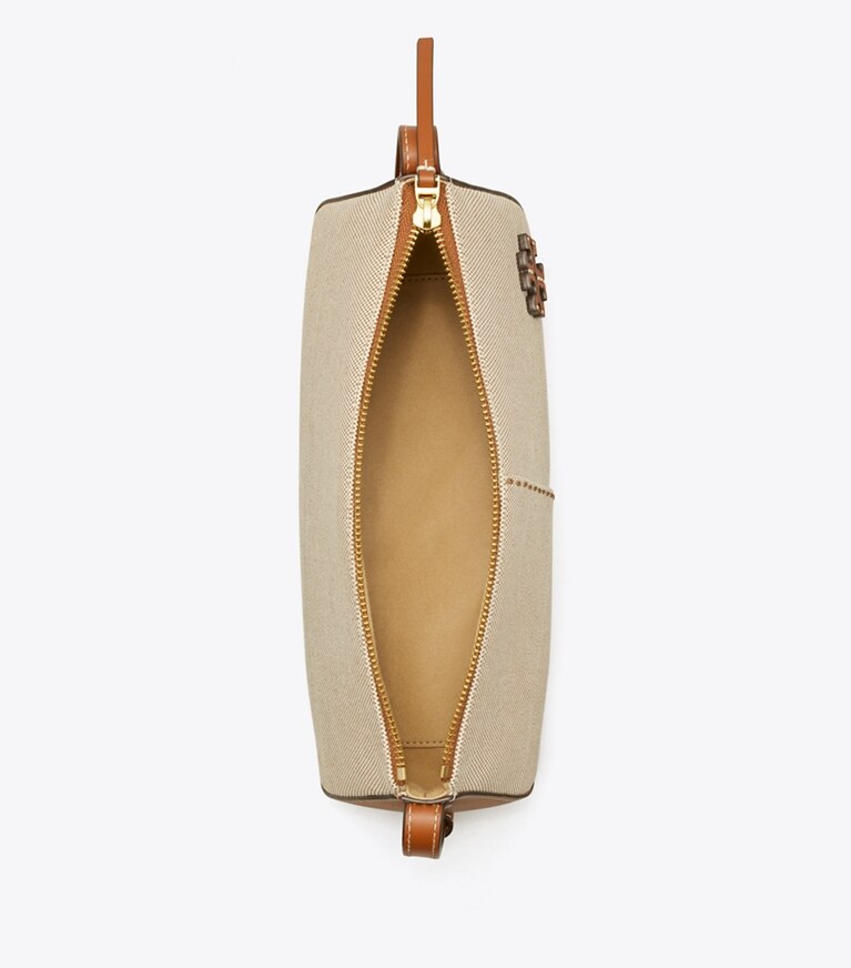 Tory Burch diseñador bolsos de hombro Cuña de lona McGraw en Natural / Classic Cuoio vista superior